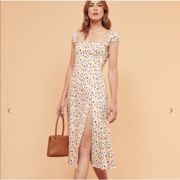 NWT Reformation Silva Long Tie Back Linen Dress Supermarket Sweep (FLAWED) SZ 6 - Picture 1 of 16